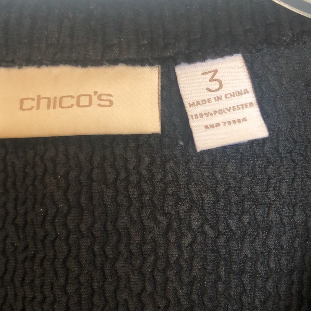 CHICOS Sz 3 Elegant Black Women's Cardigan Jacket PREWORN Pit to Pit 23 1/2" - Picture 2 of 15
